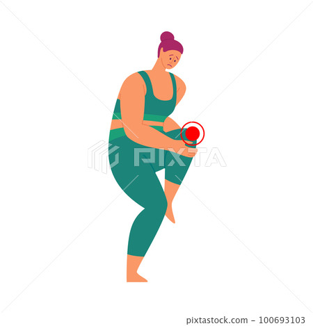Cartoon Color Character Person and Ache Pain Concept Flat Design Style. Vector illustration of Painful Symptom Leg or Knee Cartoon Color Character Person and Ache Pain Concept Flat Design Style. Vector illustration of Painful Symptom Leg or Knee 100693103