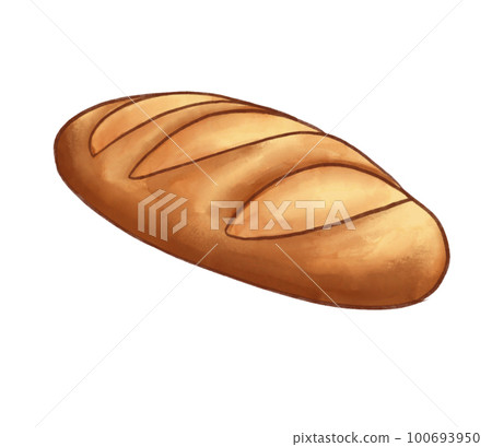Fresh Baguette french bread. Hand drawn watercolor illustration 100693950