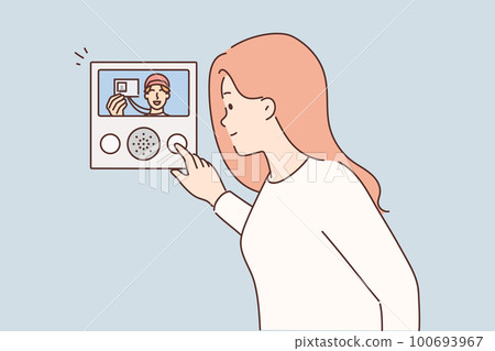 Male visitor show ID card entering building  100693967