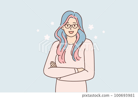 Smiling woman with colorful hair Smiling woman with colorful hair 100693981