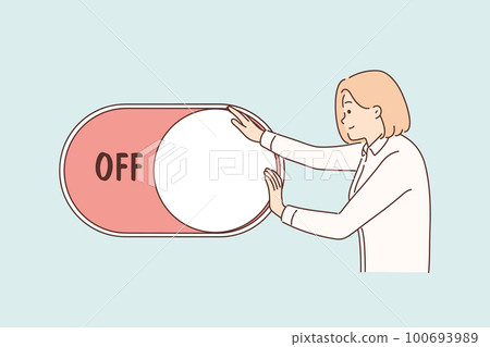 Motivated woman turn off and on button 100693989