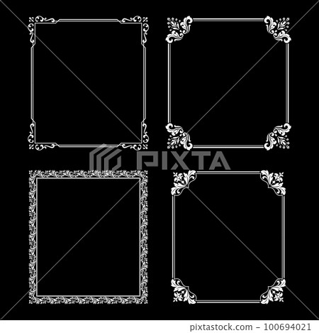 Set of decorative frames Elegant vector element for design in Eastern style, place for text. Floral black and white borders. Lace illustration for invitations and greeting cards. Set of decorative frames Elegant vector element for design in Eastern style, place for text. Floral black and white borders. Lace illustration for invitations and greeting cards. 100694021