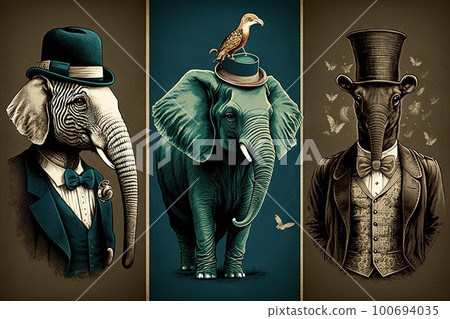 animals in formal dress sketch illustration generative ai 100694035