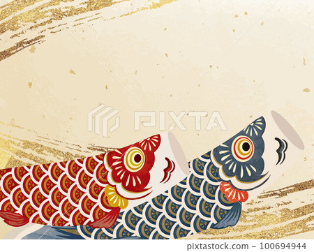 日本風格背景與鯉魚飄帶和黃金 100694944