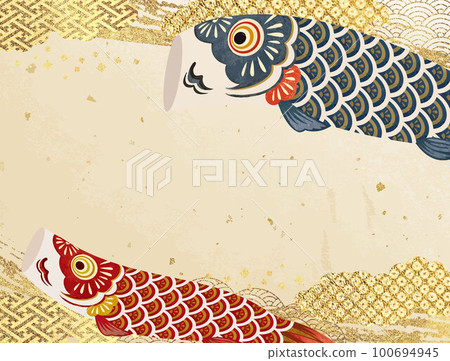 日本風格背景與鯉魚飄帶和黃金 100694945