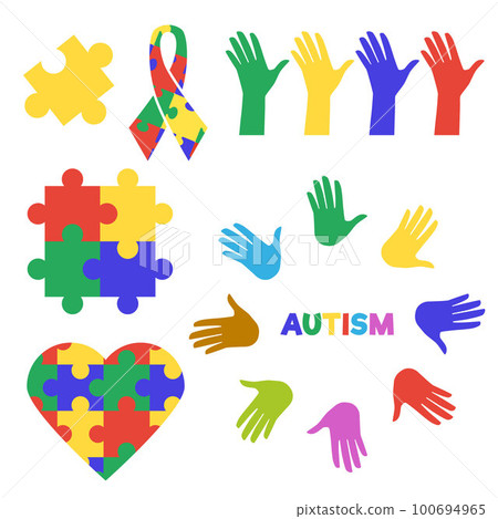 Medical symbols and icons of autism disorder flat vector illustration isolated. 100694965