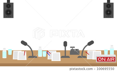 Illustration of a radio booth with three microphones Illustration of a radio booth with three microphones 100695550