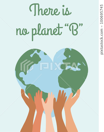 Earth Day concept. People of different ethnicities hold the Earth. Vector illustration on the theme of saving the planet for social poster, banner, card 100695745