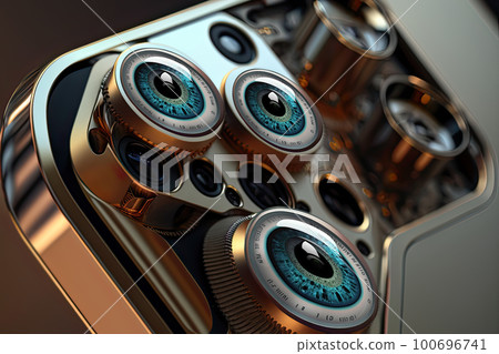 Human eyes instead of phone cameras. High-quality mobile photography and camera resolution, color rendering modern technology. Human eyes instead of phone cameras. High-quality mobile photography and camera resolution, color rendering modern technology. 100696741