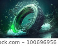 Summer eco tire on a neon green background with water splash art. It's an auto component designed for eco-friendly transport 100696956