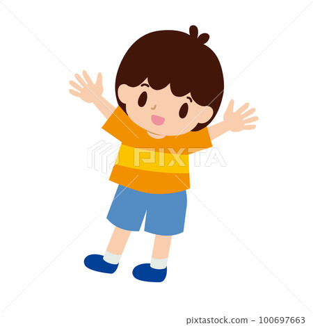 一個快樂的男孩舉起雙手的插圖 100697663