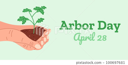 Horizontal background for celebration Arbor Day, April 28. Planting oak trees illustration. Horizontal background for celebration Arbor Day, April 28. Planting oak trees illustration. 100697681