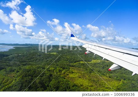 從飛機窗口看帛琉共和國的海景 100699336