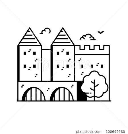 Medieval Fortress or Castle Icon in Line Art Medieval Fortress or Castle Icon in Line Art 100699380