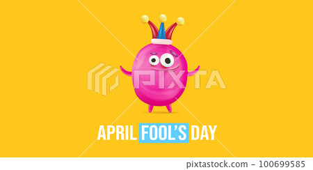 April Fools day funky horizontal banner with silly pink clown monster character isolated on orange background. 1 st april fool day banner, poster, label, flyer and greeting card. Fool day print April Fools day funky horizontal banner with silly pink clown monster character isolated on orange background. 1 st april fool day banner, poster, label, flyer and greeting card. Fool day print 100699585