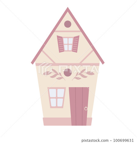 Vector cartoon illustration of a cute country house in pastel color. Dollhouse. Rental and sale of housing. A picture of a two-story building Vector cartoon illustration of a cute country house in pastel color. Dollhouse. Rental and sale of housing. A picture of a two-story building 100699631