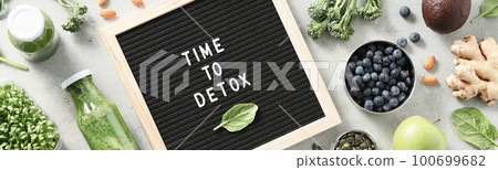 Time to detox letter board quote flat lay Time to detox letter board quote flat lay 100699682