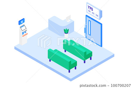 Isometric illustration of waiting room (clinic/hospital) Isometric illustration of waiting room (clinic/hospital) 100700207