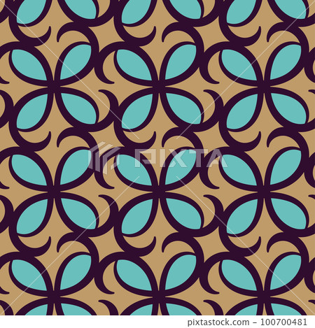 Vintage retro seamless pattern. vector background. brown and blue ornament. Flower grid pattern. for fabric, textile, wallpaper, gift paper, interior, scrapbooking. pale retro vibe 100700481