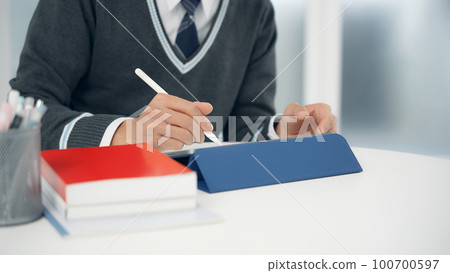 用平板電腦學習的男學生 用平板電腦學習的男學生 100700597