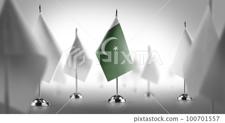 The national flag of the Pakistan surrounded by white flags 100701557