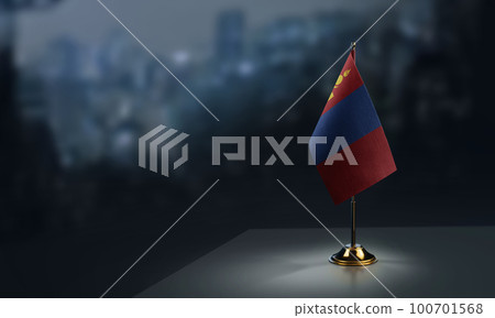 Small flags of the Mongolia on an abstract blurry background 100701568