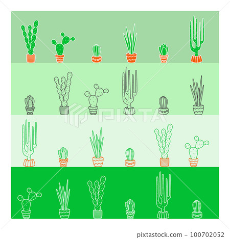 Vector illustration. Collection of cacti in flat style. Line art, Icon. 100702052