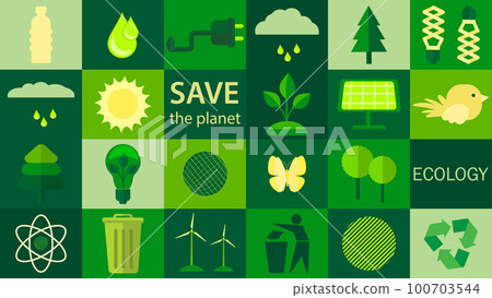 Happy Earth Day. 22 April. Let s save the Earth. Icons with ecological themes. Template for background, banner, postcard, poster with text inscription. Vector Happy Earth Day. 22 April. Let s save the Earth. Icons with ecological themes. Template for background, banner, postcard, poster with text inscription. Vector 100703544