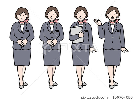 女接待員/客艙服務員插圖素材集顏色 100704096