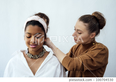 Accessories Designer: Design fashion accessories, jewelry, handbags, scarves, hats. Fashion designers, female small local business owner at work in fashion studio Accessories Designer: Design fashion accessories, jewelry, handbags, scarves, hats. Fashion designers, female small local business owner at work in fashion studio 100704530