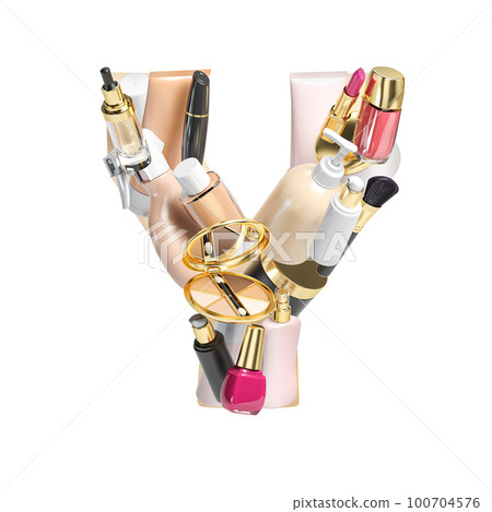 Letter Y. Alphabet from cosmetics, make up and beauty products isolated on white. Letter Y. Alphabet from cosmetics, make up and beauty products isolated on white. 100704576