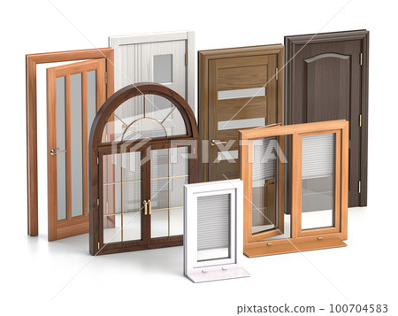 Windows and doora of different types isolated on white. Windows and doora of different types isolated on white. 100704583