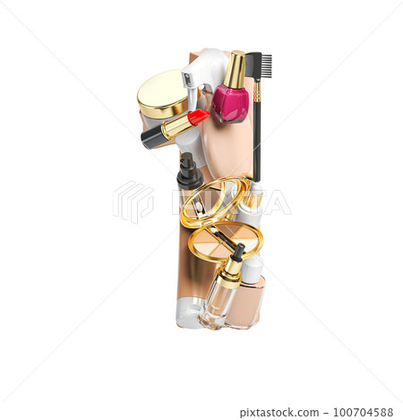 ANumber 1 one. Alphabet from cosmetics, make up and beauty products isolated on white. ANumber 1 one. Alphabet from cosmetics, make up and beauty products isolated on white. 100704588