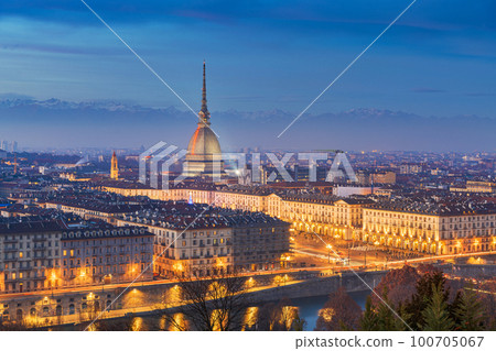 Turin, Piedmont, Italy skyline with the Mole Antonelliana 100705067