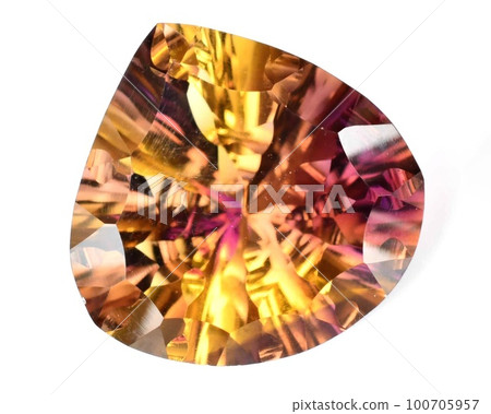 Natural gemstone bicolor ametrine isolated on white background 100705957