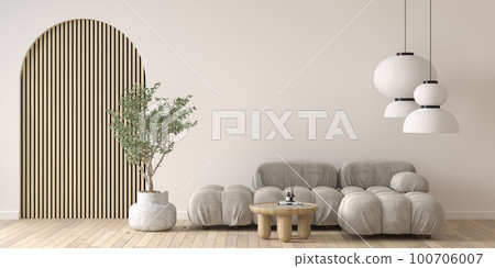 Japandi style conceptual interior room 3d illustration Japandi style conceptual interior room 3d illustration 100706007