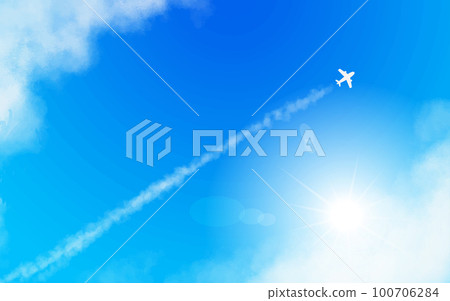 一架筆直的飛機和一條軌跡，太陽 100706284