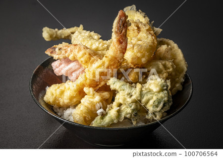 米飯和油炸魚碗 100706564