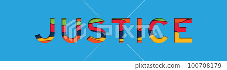 Letter with papercut style in word justice on blue background Letter with papercut style in word justice on blue background 100708179