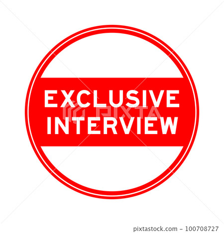 Red color round seal sticker in word exclusive interview on white background Red color round seal sticker in word exclusive interview on white background 100708727