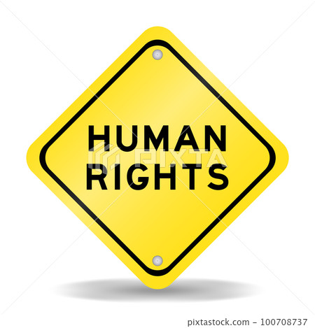Yellow color transportation sign with word human rights on white background 100708737