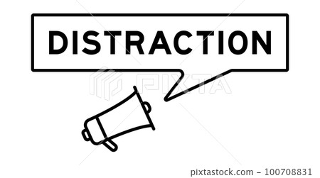 Megaphone icon with speech bubble in word distraction on white background 100708831