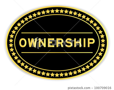 Black and gold color oval label sticker with word ownership on white background Black and gold color oval label sticker with word ownership on white background 100709016