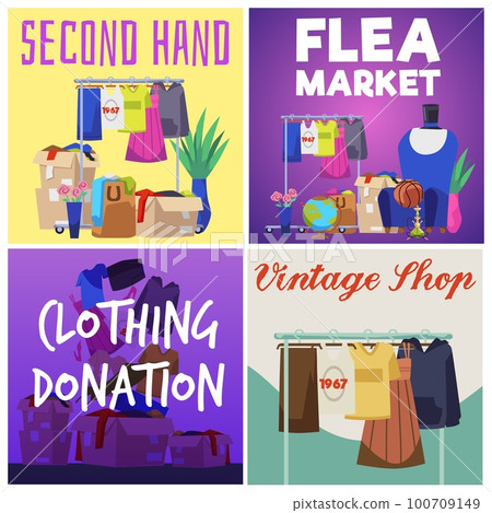 Second hand, flea market, vintage shop and... - Stock Illustration ...