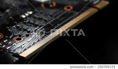 PCI Express GPU connection pins, close-up photo PCI Express GPU connection pins, close-up photo 100709154