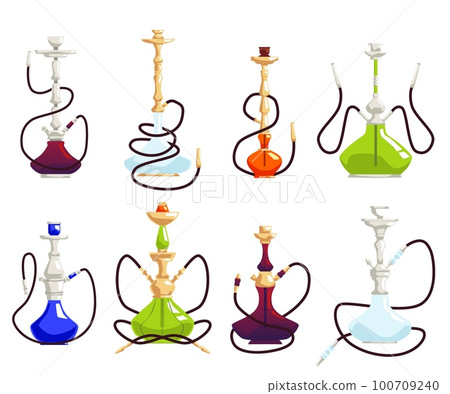 Hookah oriental tobacco pipe devices flat vector illustration isolated. 100709240