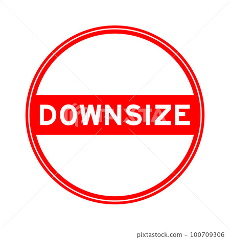 Red color round seal sticker in word downsize on white background 100709306