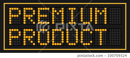 Orange color led banner in word premium product on black background Orange color led banner in word premium product on black background 100709324