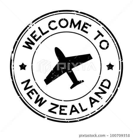 Grunge black welcome to new zealand with airplane icon round rubber seal stamp on white background Grunge black welcome to new zealand with airplane icon round rubber seal stamp on white background 100709358