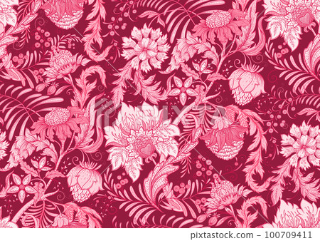 Fantasy flowers in retro, vintage, jacobean embroidery style. Fantasy flowers in retro, vintage, jacobean embroidery style. 100709411